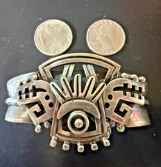 Taxco Mexico 925 Silver Headdress Bracelet Eagle Stamp/Signed P Luco 7″