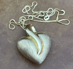 Italy Gold Vermeil 925 Reversible Polished/ Brushed Heart Pendant Necklace 18”in