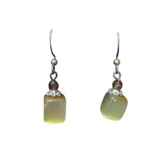 Vtg Artisan Drop Dangle Earrings Geometric Fired Agate Beads Handmade Boho