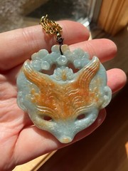 Huge Burmese Jadeite Pendant Necklace Fox Mask Handcrafted USA Seller