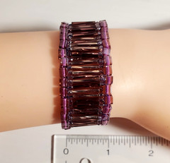 Handcrafted United States Purple Art Glass Wide Bead Filigree Clasp 7″ Bracelet