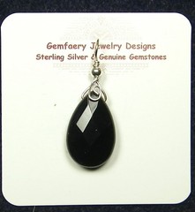 Sterling Silver Faceted Natural ONYX Teardrop Pendant #283…Handmade USA