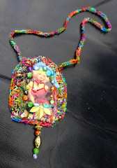 Handmade Crocheted art Necklace Cotton Fabrics embroidered crocheted+ Beads