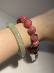 13mm Huge Natural Black Pink Rhodonite Petals Rain Crystal Bracelet
