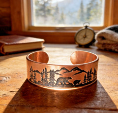 Handcrafted Mountain Scene Copper Cuff Bracelet…Ethically Sourced…Ships free