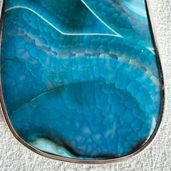 Large Teal Sliced Agate Geode Stone Pendant Enamel Slide Bale