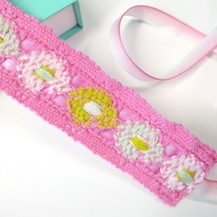 CHOKER NECKLACE Pink Vintage Lace – New & Handmade – Boho, Ombre Ribbon Ties Bow