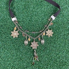 Vintage 90s Y2K Fairycore Brown Floral Charm Choker Necklace