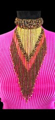 Brown Beaded Fringe Choker Necklace, Gold Beaded Tribal Necklace, Necklace Set