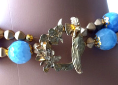 Agate Druzy Chunky Statement Double Strand Blue Gold Necklace Earrings Bracelet