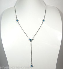 Double Sided Blue Fire Opal Inlay 925 Sterling Silver Dolphin Lariat Necklace