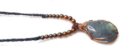 Labradorite, adjustable, with Copper beads hand braided Necklace.