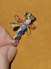 Zuni Sterling Silver 925 Blue Pink White Opal Dragonfly Pendant Or Brooch