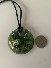 Pendant Green Glass Gold Foil & Necklace Lacing 15-18 In Adjustable Length