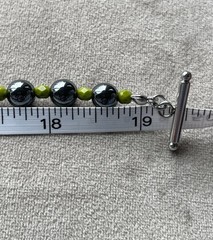 HEMATITE & OLIVE GREEN GLASS Beads Unisex Necklace 19.5” Stainless Toggle