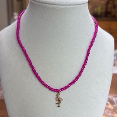 Hot pink beaded necklace with flamingo charm 16-20 inch NWT