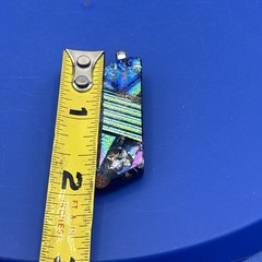 Handmade Dichroic Fused Glass Pendant Iridescent Blue Gold Geometric 2