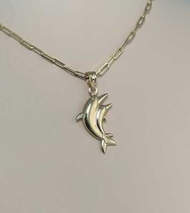 14k Solid Gold Dolphin Pendant, Dolphin Necklace, Dainty Fish Charm, 585 Yellow