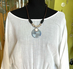 Boho Art statement Necklace with agate pearl pendent leather cord women Handmade