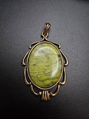 Large Serpentine Gemstone Pendant in Brass Setting 1.5″ x 2.75″