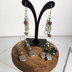 3 Pair Pierced Earrings Hand Made Artisan Crystal Glass Stone Silver Tone Dangle