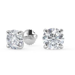 2 Ct Round Cut Stud Diamond Earrings VS1 D Screw Back White Gold 18k