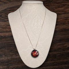 Cloisonne Enamel Sterling Silver Hawaii Hibiscus Flower Signed Pendant Necklace