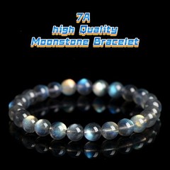 Handmade Natural Moonstone Stone Bracelet 7+mm Ice Blue Crystal Stretch Bracelet