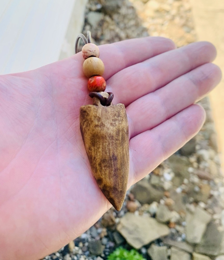 Arrowhead Pendant Necklace Hand Carved Natural Wood Arrowhead