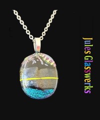 Hand Crafted Dichroic Fused Glass Pendant Necklace W/ Chain #1467