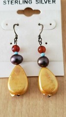 Genuine PEARL& STONE Earrings, 1.75″ long, 925 Sterling SILVER, Hand Made in USA