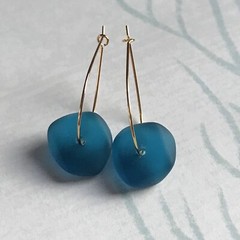 Min Favorit Teal Sea Glass Nugget & Gold Pl Artisan Drop Earrings
