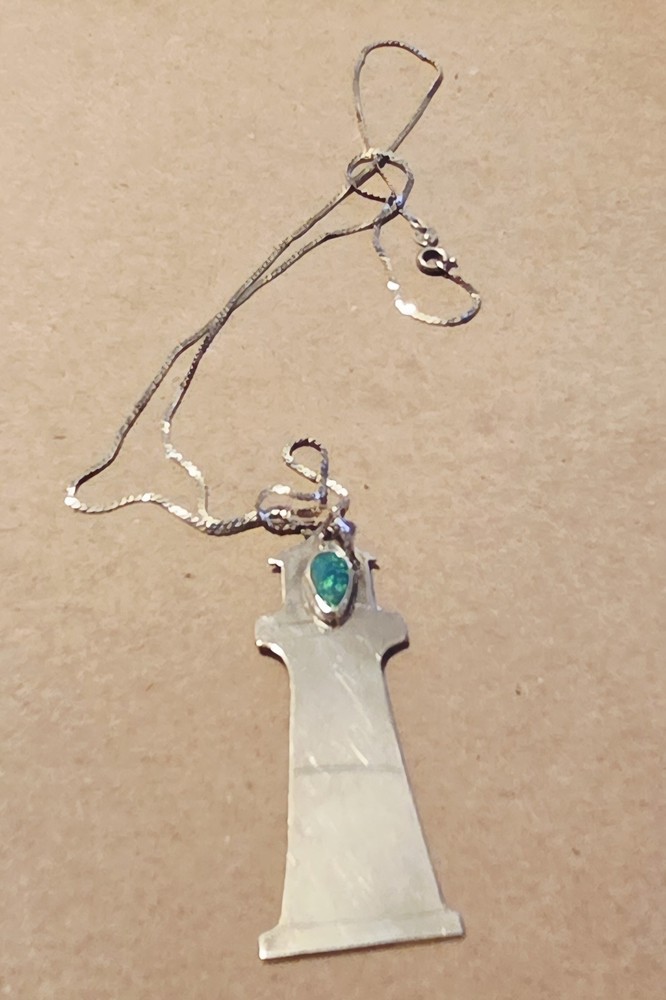 RB Sterling Silver MARGE JAN 1979 Opal Lighthouse Pendant Engraved 925