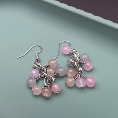 Handmade Chainmaille Earrings – Shaggy Beads – Pinks Mix Glass – French Hook