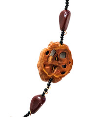 SW 24″ Petrified Brown Wood Bead Necklace with Fossil ,Tear Drop, & Seed Beads