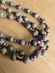 Unakite Jasper Necklace Earrings Set Natural Stone Beaded Sun Tribal Handmade