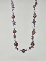 Purple Venetian Murano Glass, Clear Crystal, Amethyst Chip Beaded Necklace 20″