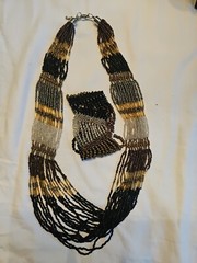 Handmade Beaded Multi-Strand Necklace and Bracelet Black Gold Brown from Bali