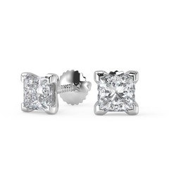 3 Ct Princess Cut V Prong Stud Diamond Earrings VS1 D Screw Back