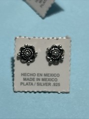 Made In Mexico Unsigned Taxco sterling silver flower Stud earrings (FL1)
