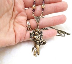 Cherub Angel Charm Necklace Handmade Spiritual Art Nouveau Brass Jewelry