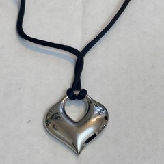 Modernist Sculptural Heart Pendant Made/USA Silver-Tone Metal 80s/90s Minimalist