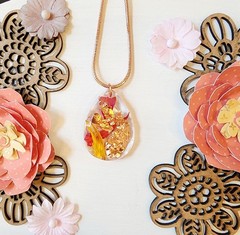 Handmade Resin Teardrop Pendant Necklace Real Dried Sunflower Copper Foil 18-21″