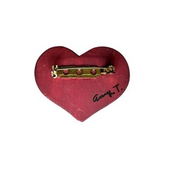 Hand Painted Wood Heart Brooch Pin Signed Amy T Love Floral Folk Art