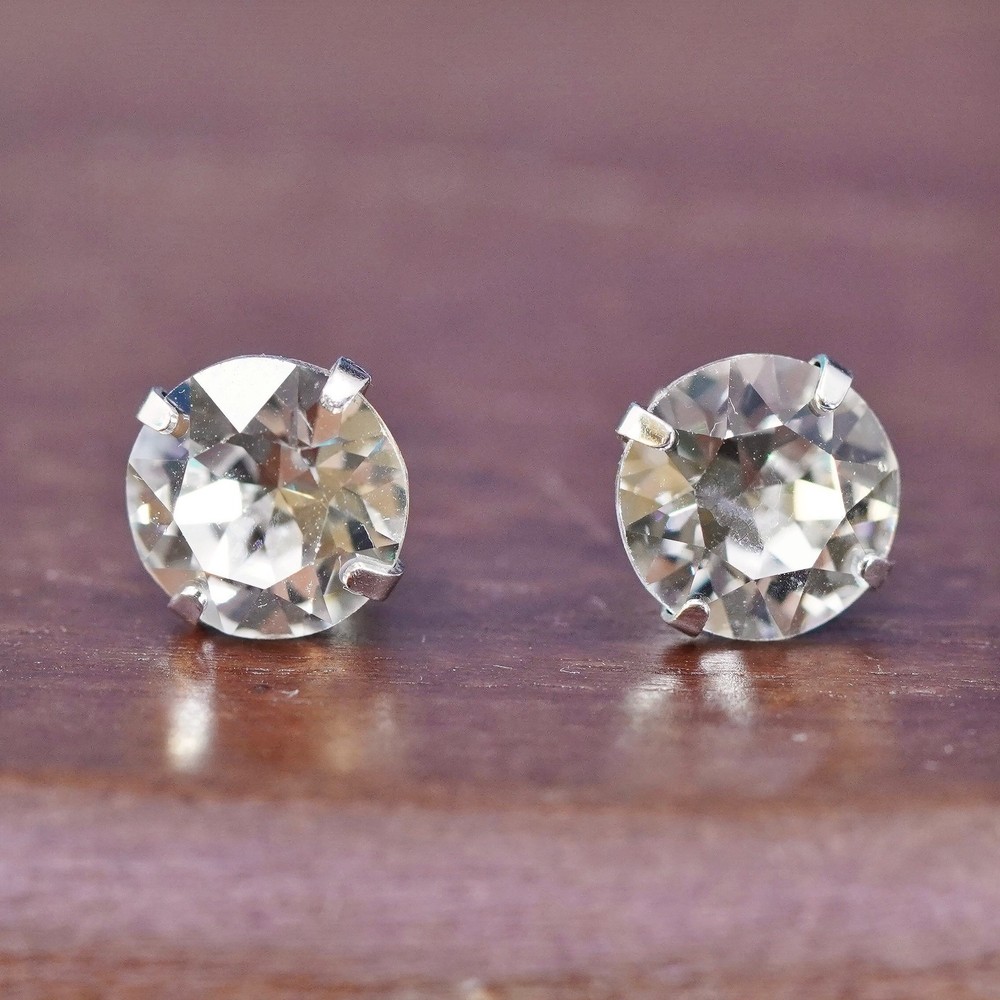 7mm, Sterling silver clear round crystal studs, cz earrings