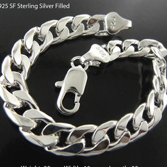 Bracelet 925 Sterling Silver Filled Solid Men’s Curb Cuban 12mm Link Bangle 25cm