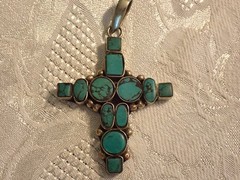 Turquoise Inlay cross in Tibetan silver Approx 2 1/4 inch