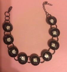 Hello Kitty Black Round Link Metal Bracelet — One Size Fits All