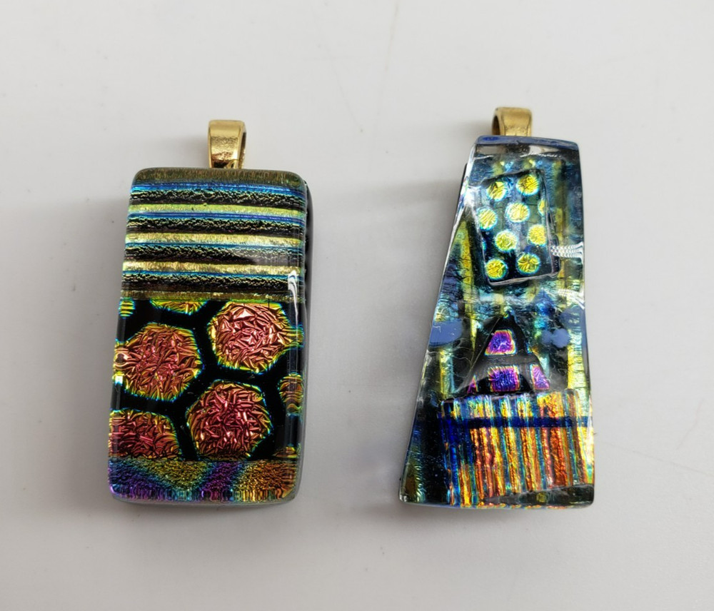Dichroic Glass Pendant set of 2 Glass Measures 1-1.25in Stunning