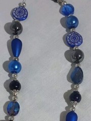 Handmade Necklace Dark Blue Glass Beads Silver Beadcaps 23 Inch Women’s Jewelry